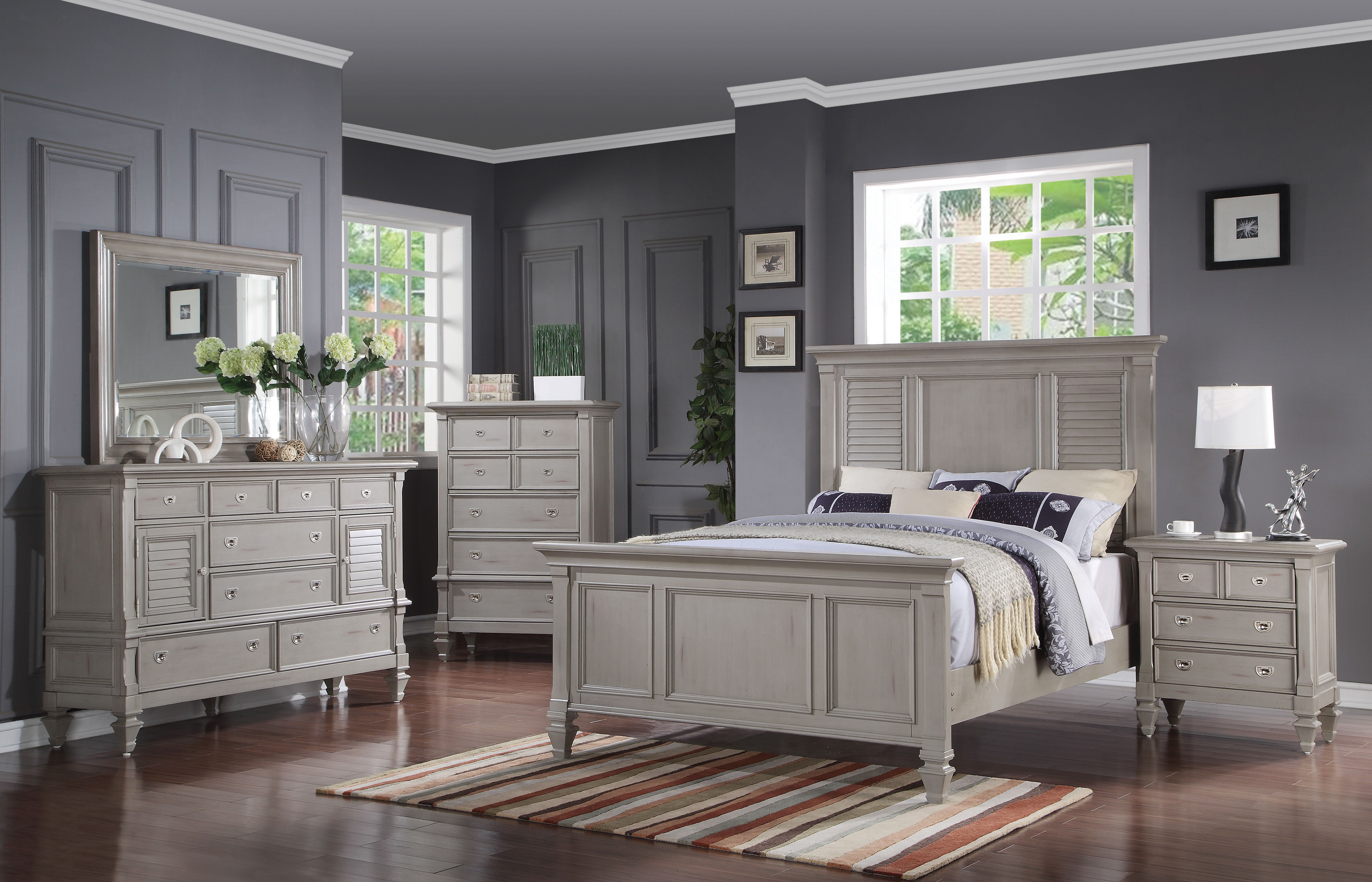 grey bedroom furniture with oak top